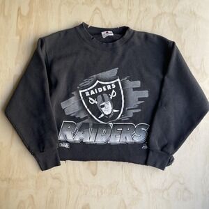 Vintage 90s Raiders Sweatshirt Mens Medium Black NFL Football Riddell Cutoff